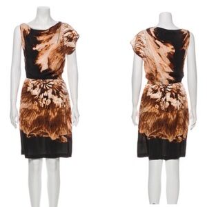 Robert Rodriguez Brown Carrera Silk Graphic Print Dress